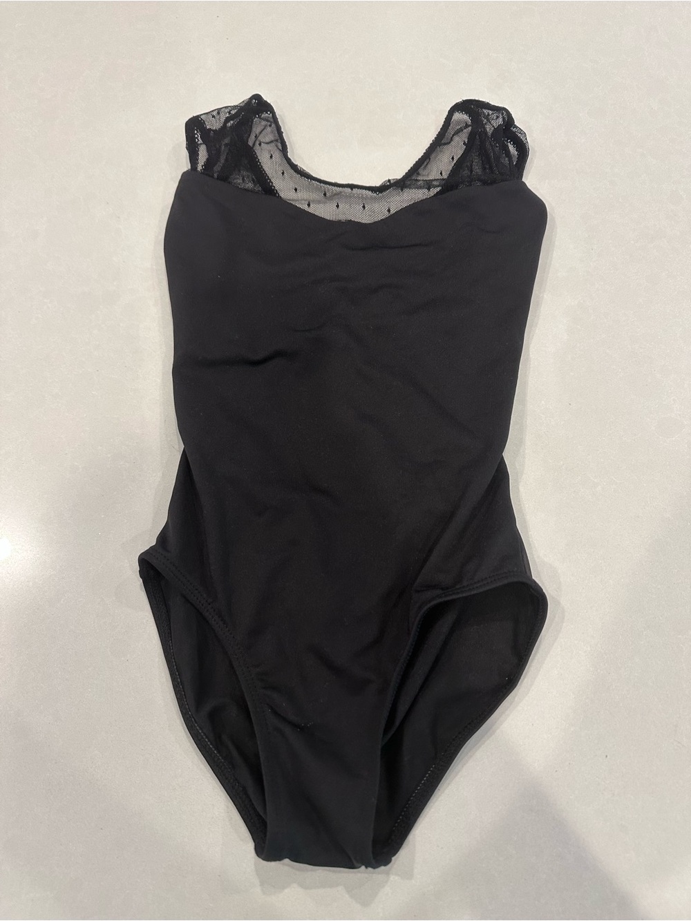 Girls' Black Mesh-Trim Dance One-Piece Bodysuit